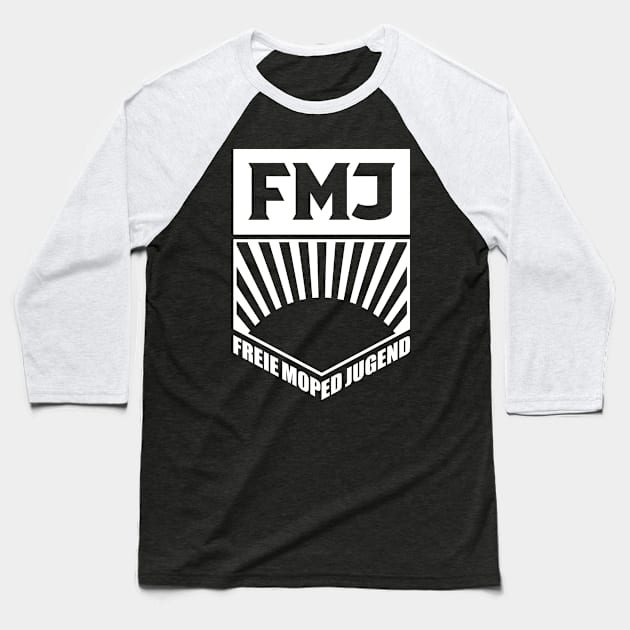 FMJ - Free Moped Youth Logo (White) Baseball T-Shirt by GetThatCar